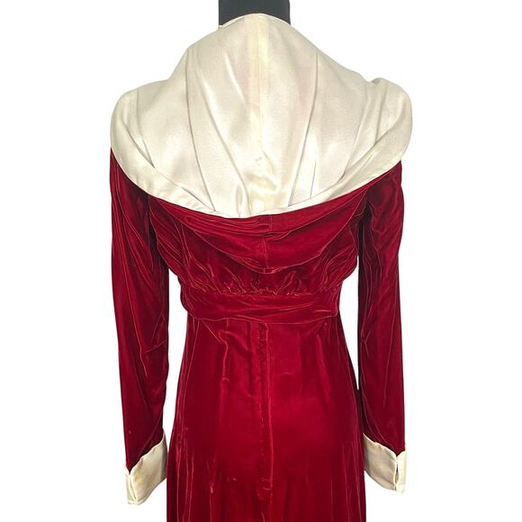 Vintage 70s Red Velvet Ball Gown Backless Bolero Jacket Set Mrs Claus Christmas - Picture 10 of 16